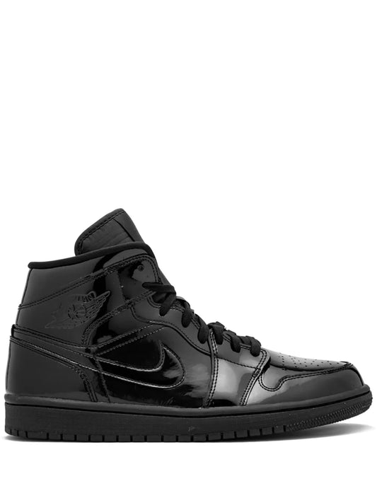 NIKE AIR JORDAN 1 MID BLACK PATENT LEATHER SNEAKERS