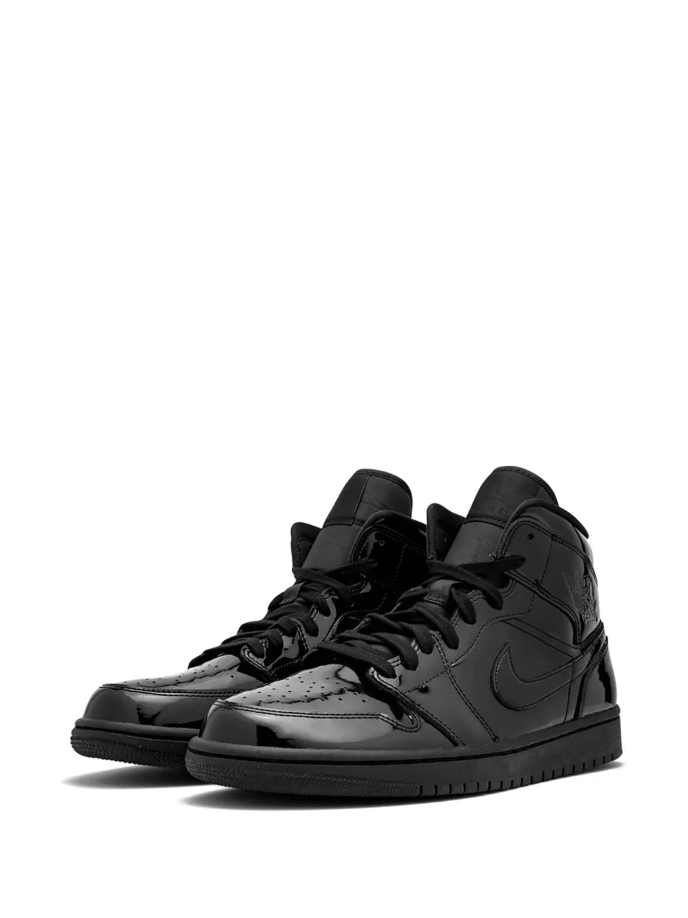 NIKE AIR JORDAN 1 MID BLACK PATENT LEATHER SNEAKERS